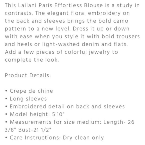 JOHNNY WAS Laila Paris Embroidered Effortless Silk Camo Blouse Top S - Picture 8 of 8